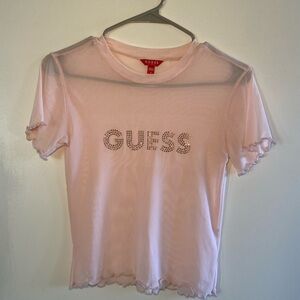 GUESS Light Pink Sheer Short Sleeve Top